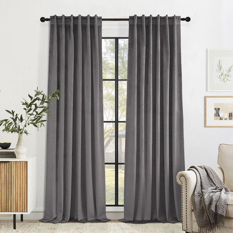 Ike Velvet Blackout Curtain Pair,70%-85% Blackout Drapes (Set of 2) Mercer41 Curtain 