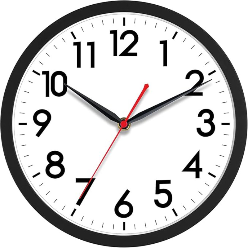 AKCISOT Horloge murale 10 pouces sans horloge moderne sans pile fonctionnant à pile - analogique petit classique pour bureau, maison, salle de bain, cuisine, chambre à coucher, école, salon (noir)