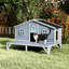 Maison pour chat toutes saisons en bois gris avec portes verrouillables et aire de jeu spacieuse, structure en pin massif, portes de rideaux confortables pour l'intérieur et l'extérieur, salon pour félins