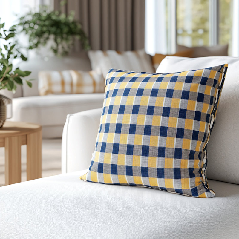 Three-Color Check Throw Pillow