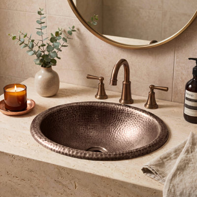 Lavabo de salle de bain Wallace de 17 po, lavabo rustique en cuivre pur martelé à la main, à encastrer ou à poser sur un comptoir