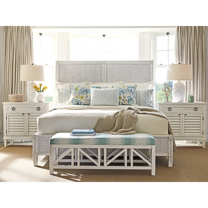 Shell White Mahogany Coastal Nightstand with Drawer