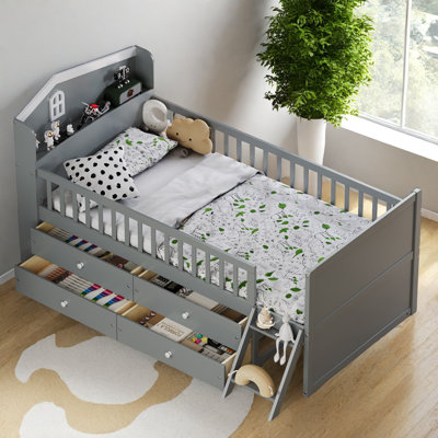 Twin Bed Frame with Storage 4 Drawers for Kids