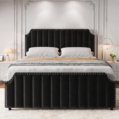 Queen Size Platform Bed With Upholstered Headboard & Footboard
