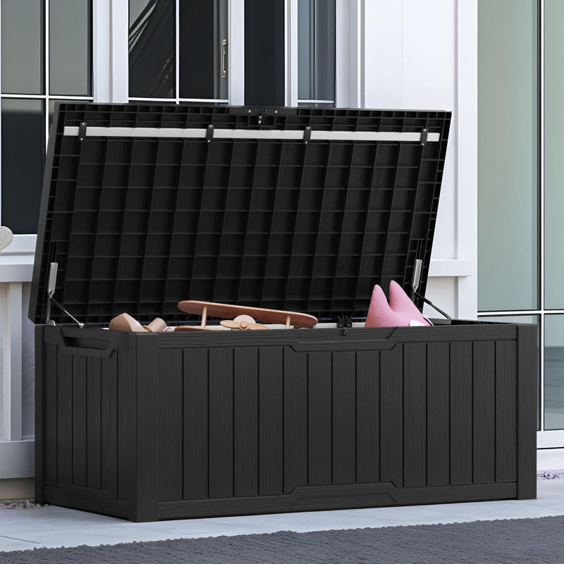120 Gallon Patio Resin Deck Box Extra Seat with Cushion, Black