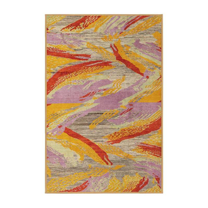 Tapis abstrait rose / rouge / orange Monya, Rectangle 2 pi x 3 pi
