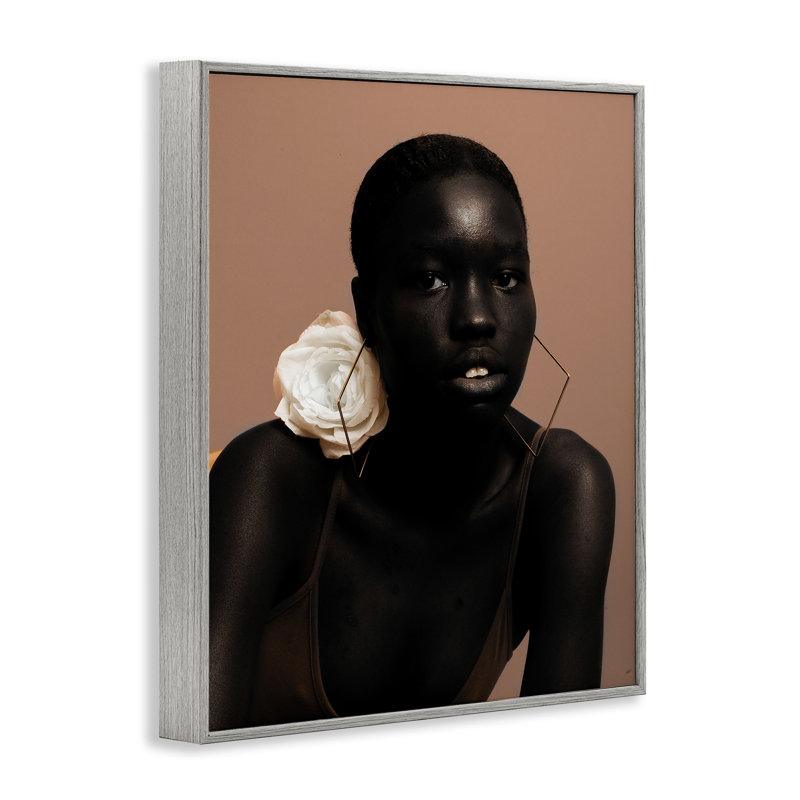  Beautiful Woman & Rose White Framed Giclee Art by Oladimeji Odunsi, 20" H x 16" W, Estampe numérique Farmhouse