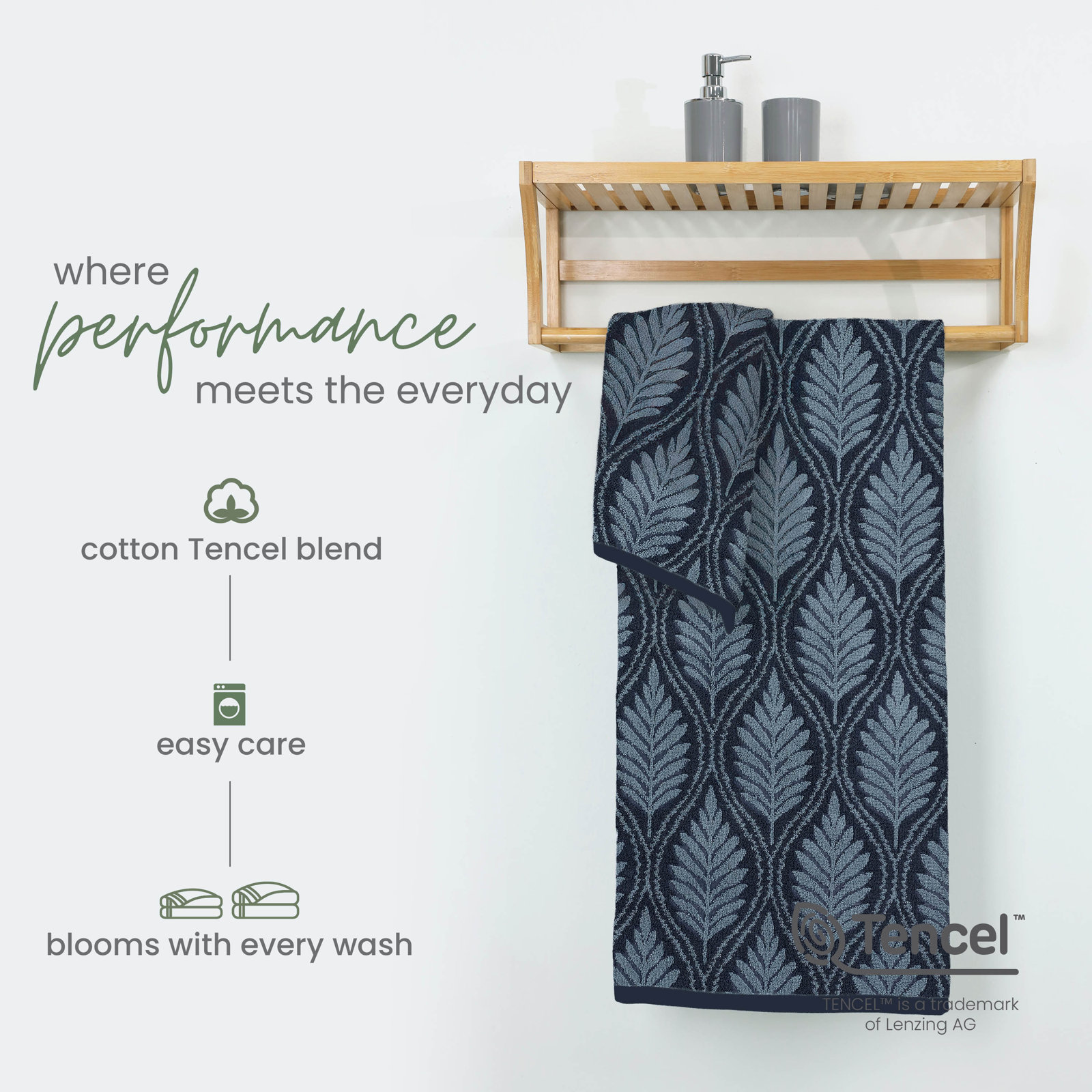 Branden Bath Towel, Fern Ogee Navy