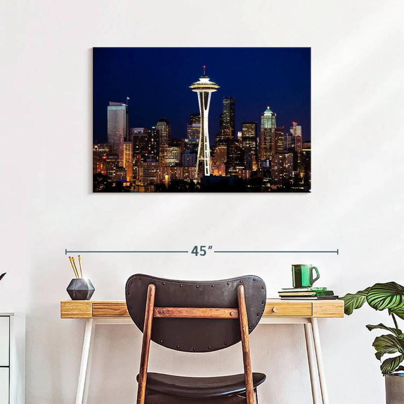 Ravi Seattle Night Cityscape, 24" H x 36" W