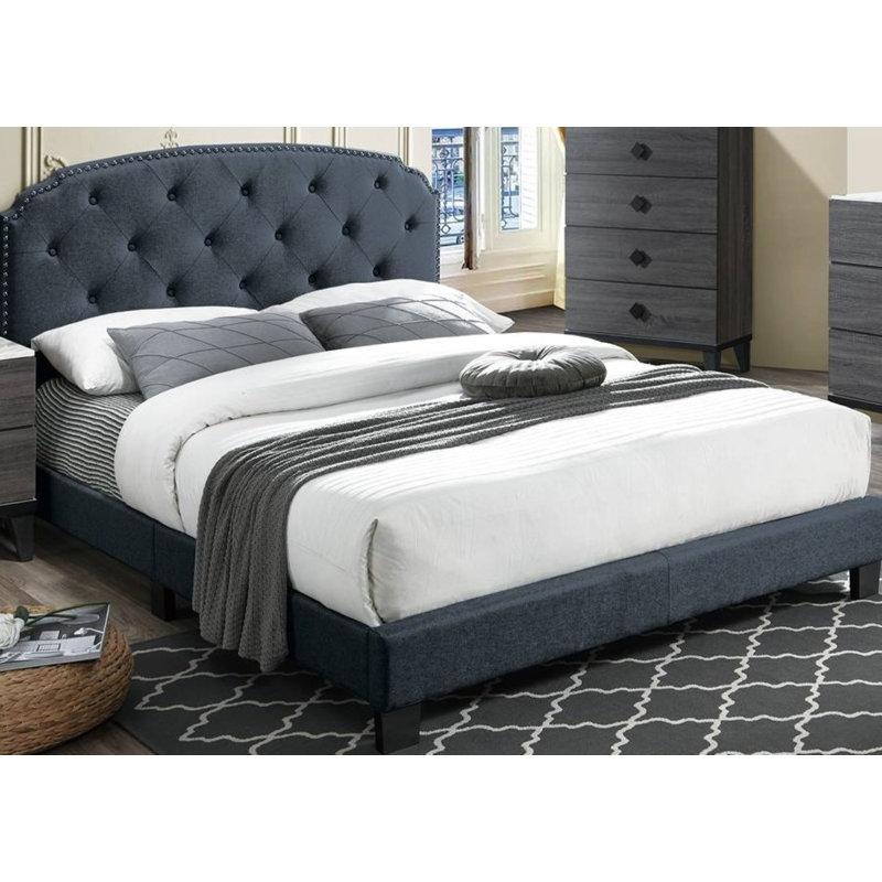 Lit plateforme capitonné Jaquavien, Anthracite, Double