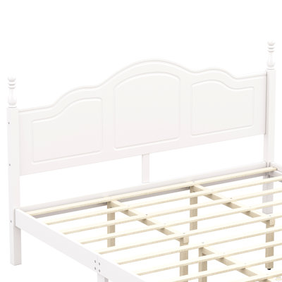 King Size Platform Bed Frame with Retro Wave Headboard, Wooden Slat Support, No Box Spring Needed,  Easy Assembly, Sturdy Structure ,Bedroom Furniture with Classic Vintage Design,White