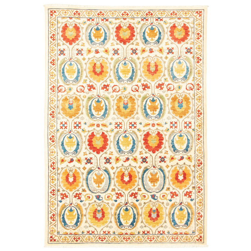 Tapis crème en laine noué la à la main Damari