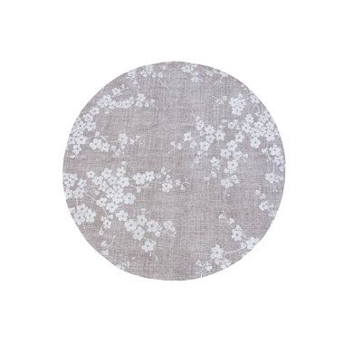 8' Gray and White Round Oriental Non Skid Area Rug