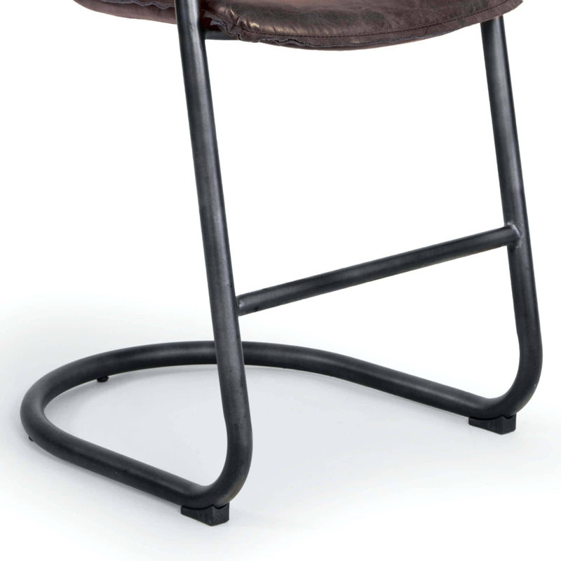Distressed Whiskey Leather and Metal Bar Stool