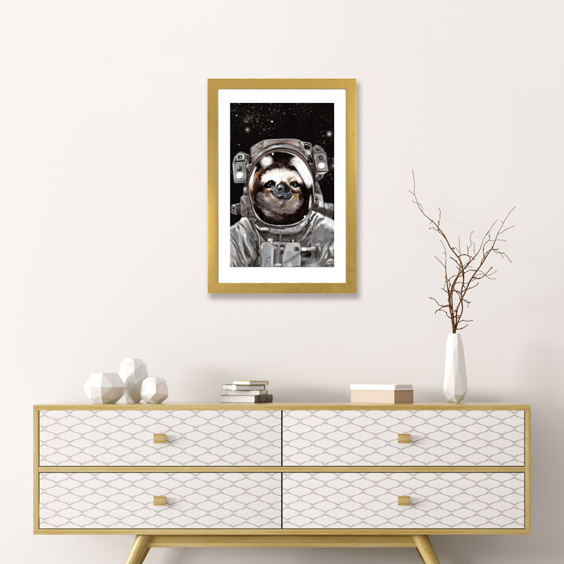 « astronaute sloth selfie », art, H 24 po x l 16 po x P 1 po, Papier encadré doré