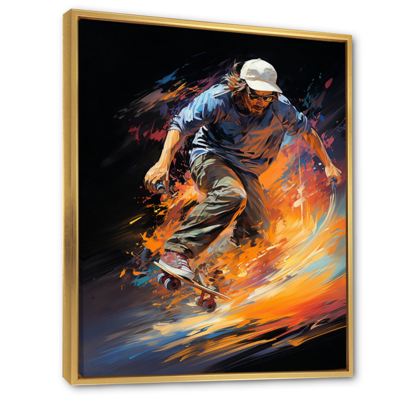 Skateboard Rhythmic Grind - Décoration murale sport, H 20 po x l 12 po x P 1 po, Cadre flottant doré