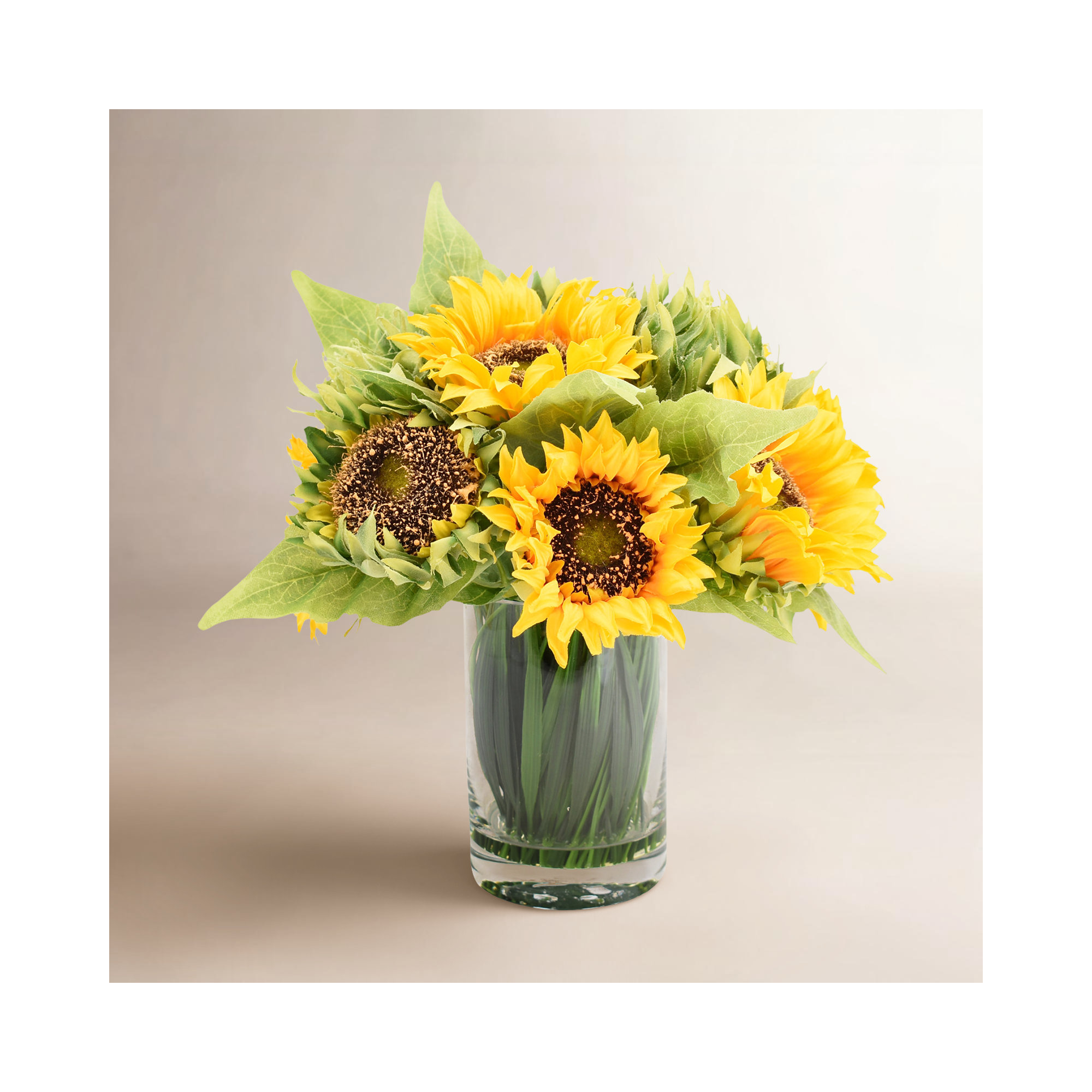 Sunflowers Centerpiece In Glass Vase, Yellow