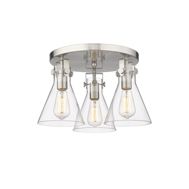 Skokie Glass Semi Flush Mount, Clear, Satin Nickel
