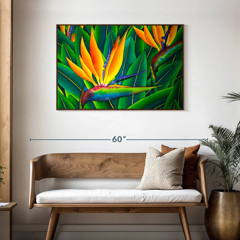 Oiseau luxuriant du paradis, Cadre flottant noyer, 43 po x 29 po