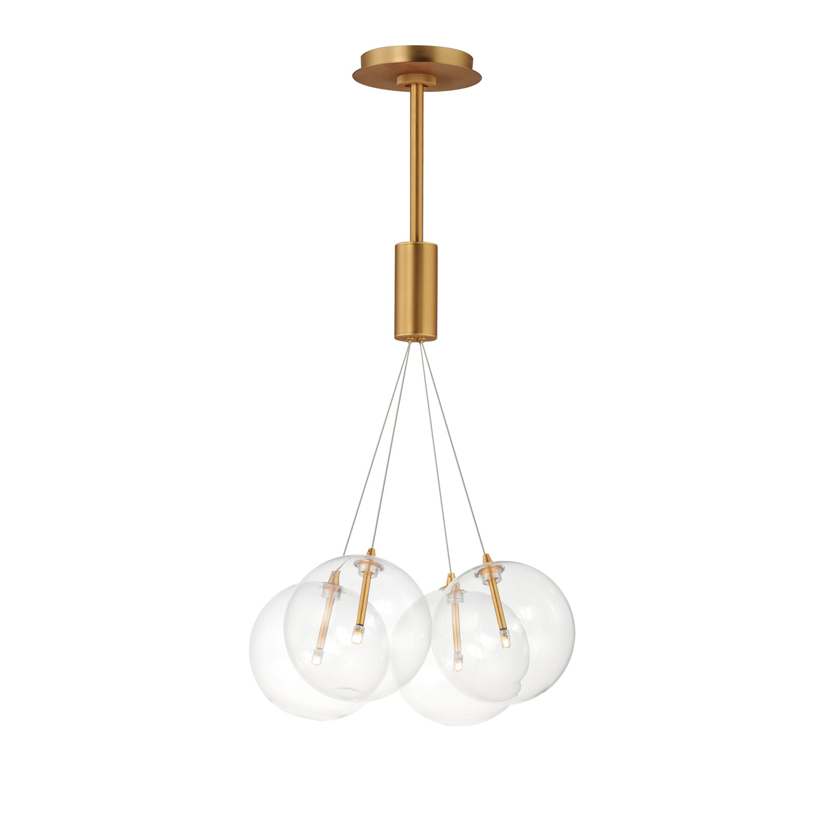 Alikee 4 Light Glass Steel Dimmable Pendant, Clear, Gold