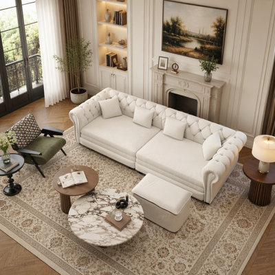Chesterfield 3-in-1 Convertible King Size Sofa Bed with Tufted Design and Movable Ottoman, Ideal for Versatile Use and Comfort