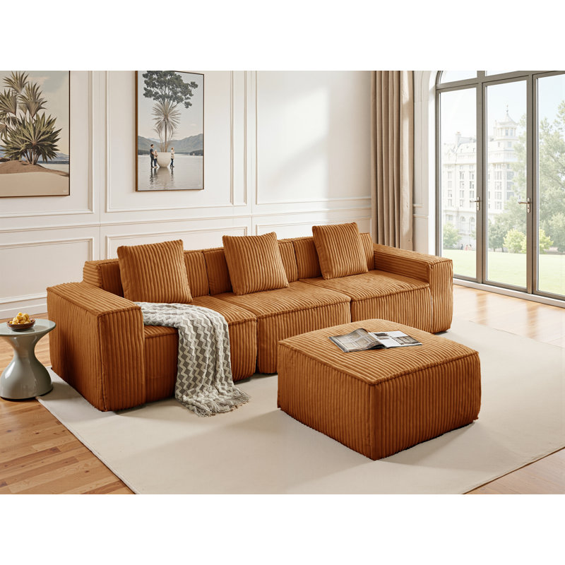 Canapé modulaire en velours côtelé avec combinaison libre et désossé, Velours côtelé orange