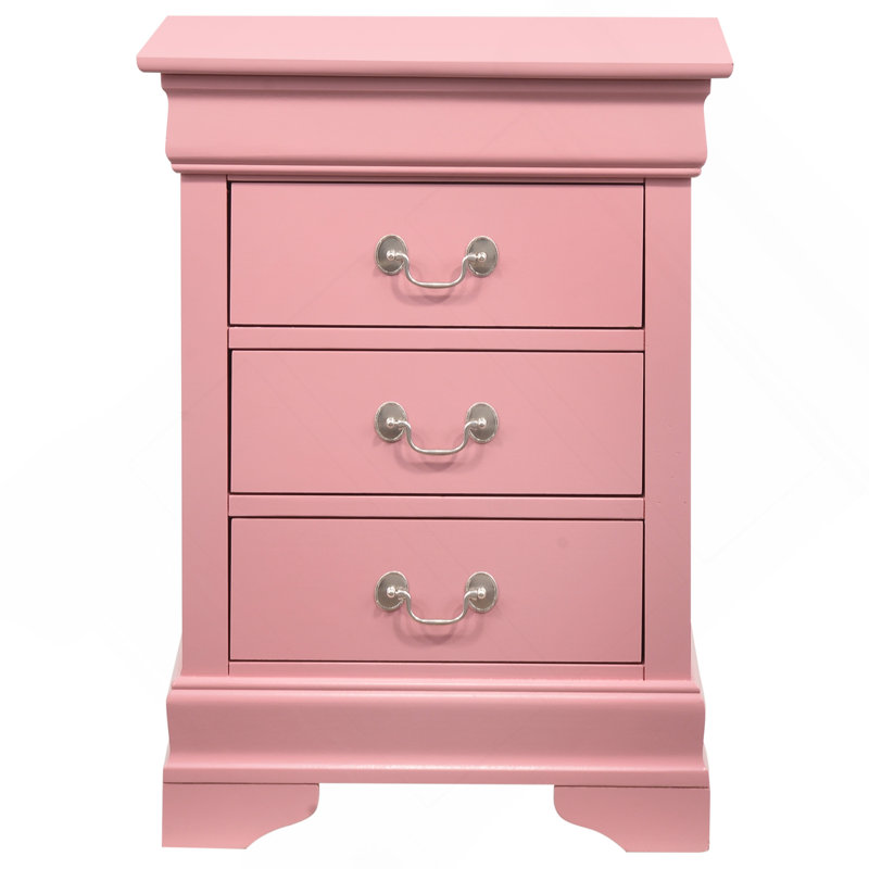 Table de chevet avec table de chevet 3 tiroirs Citronelle, Rose