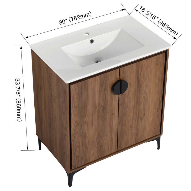 Armoire de salle de bain moderne 30 po - Lavabo intégré et portes à fermeture douce