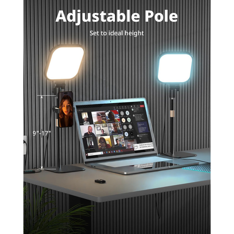 Éclairage avec zoom pour les appels d'ordinateur et vidéo, lumière de bureau réglable avec support pour téléphone, 3 températures de couleur et 10 niveaux de luminosité, contrôleur USB pour caméra Web, bureau à domicile, balado, diffusion (paqu