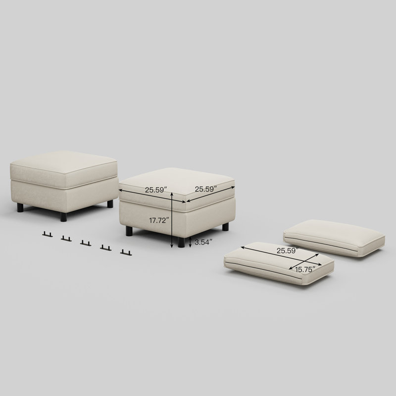 Fabric Storage 2 Ottomans For Modular Sofa & 2 Cushions, Velours gris velours