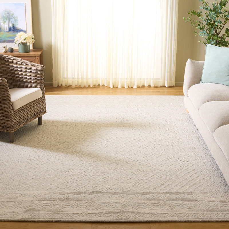 Tapis oriental texturé en coton et laine touffeté à la main ivoire, Carré 6 pi
