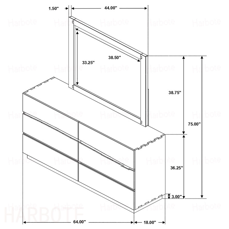 Commode 6 tiroirs avec miroir