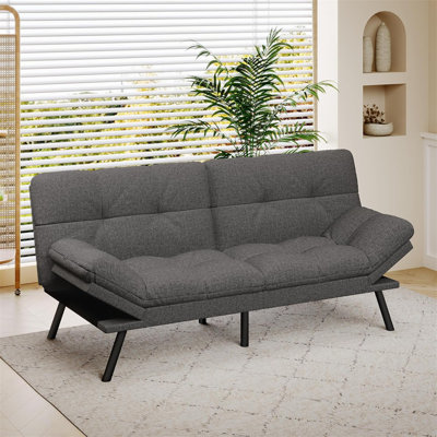 71" Convertible Futon Sofa,Memory Foam Futon Couch Bed,Linen Sleeper Sofa Bed,Small Splitback Modern Loveseat For Living Room,Office,Apartment