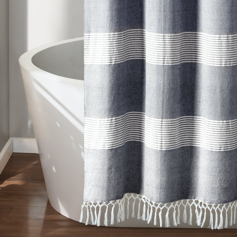 Tucker Stripe Cotton Striped Shower Curtain, Navy