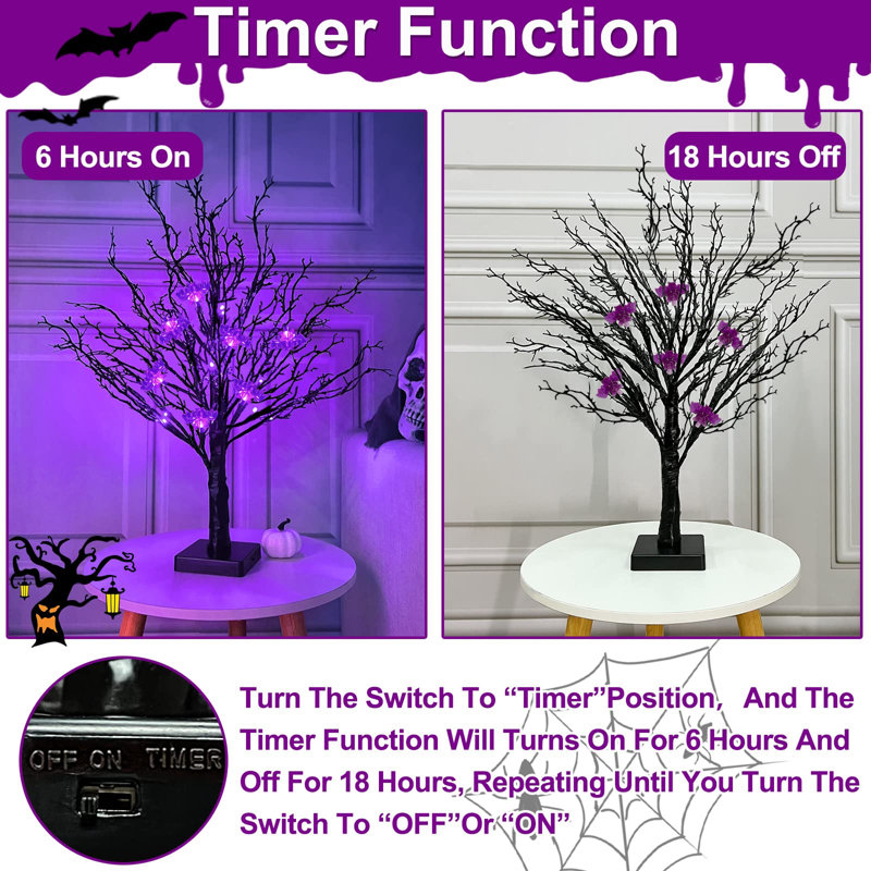 Ensemble de 2 arbres d'Halloween illuminés orange et mauve 24 po