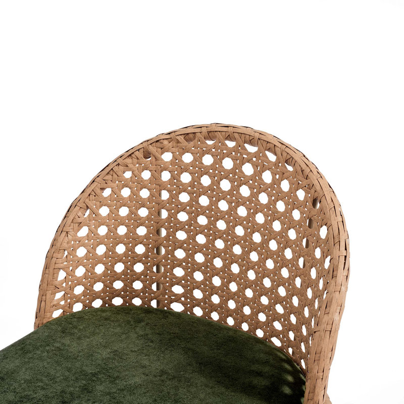Tabouret de bar rotatif rembourré de style rotin avec support pour le dos, Green