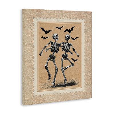Timbre de squelettes dansant rétro, conception par Arlington Prints