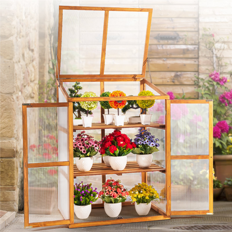 Fir Wood Cold Frame Greenhouse with Polycarbonate Panels