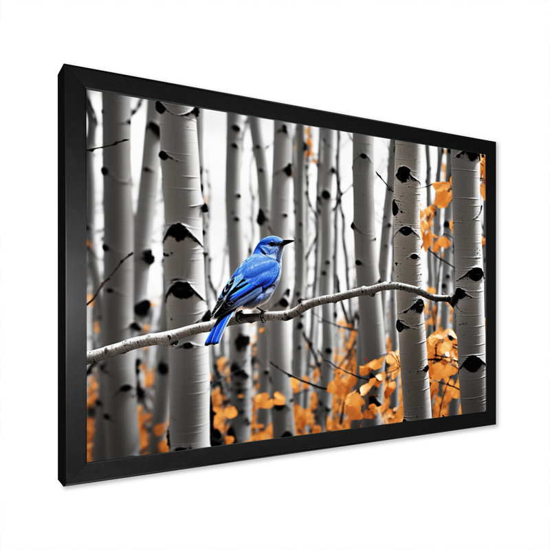 Bjarmi - oiseau bleu gris en forêt II - impression, H 30 po x l 40 po x P 1,5 po, Cadre simple noir