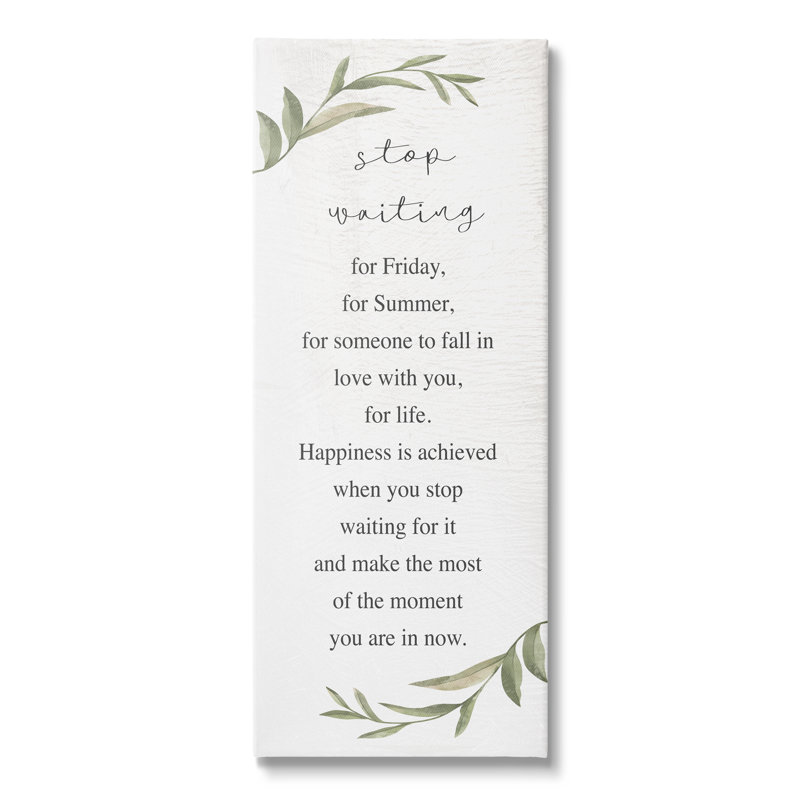 Inspirational Botanical Wrapped Canvas Wall Art, 17" x 40", White and Green