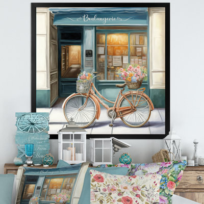 " Bicycle in Front a French Bakery III " Oil Painting