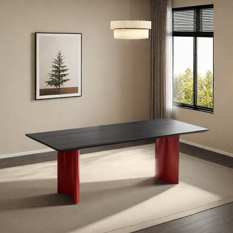 Table simple en bois de frêne noir et rouge, H 29,52 po x L 94,48 po x l 35,43 po