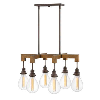 Lustre spectaculaire à 6 lumières avec détails en bois Denton