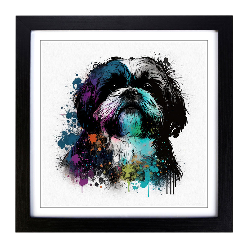 Shih Tzu Splatter Framed Print, Black