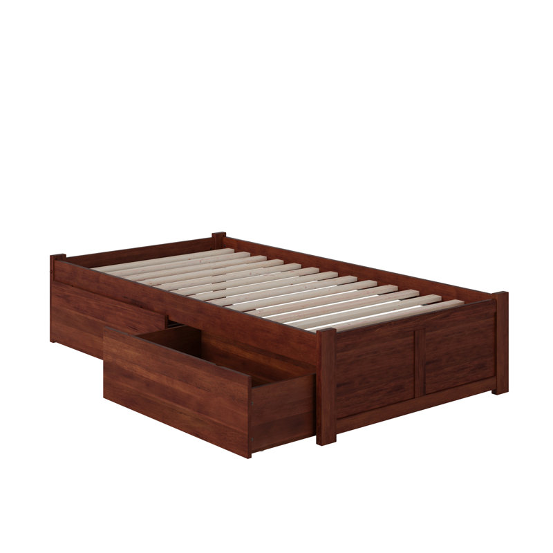 Lit plateforme en bois massif avec pied de lit et tiroirs de rangement Cullers, Noyer