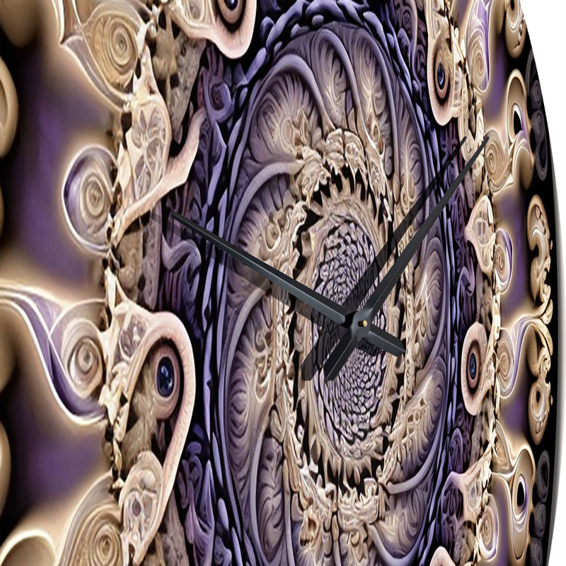 Horloge murale mauve à motif fractal mandala III, Très grand