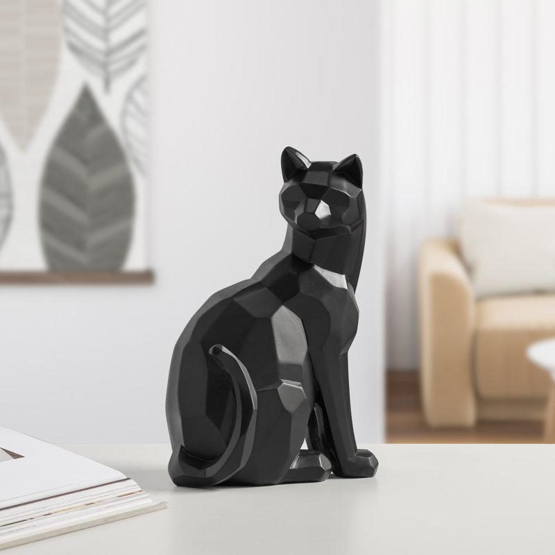 Bostobrick Faceted Geometric Black Cat Figurine (9.5 Inch), Black