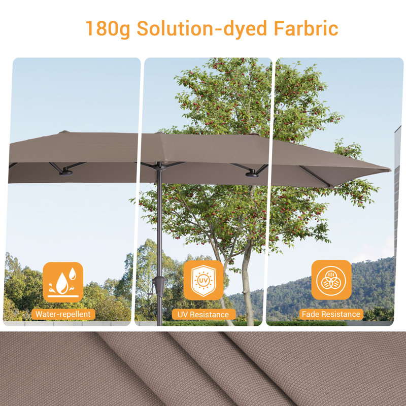Parasol de patio à double face 10 x 6,5 pi, parapluie de marché simple avec cadre en métal robuste à 6 nervures, Taupe
