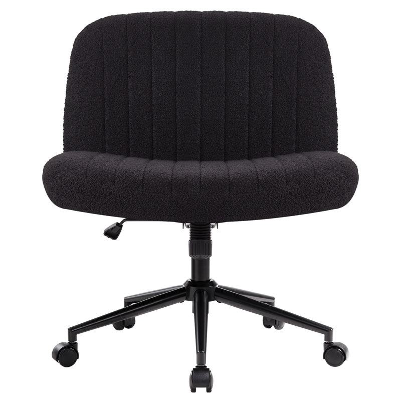 Milicent Armless Wide Desk Chair with Wheels, Black, Teddy