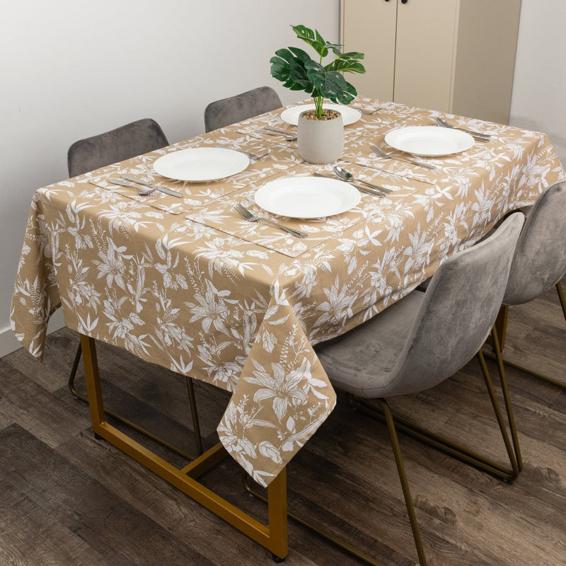 Nappe rectangulaire en coton à motif floral, Taupe, 90 po x 60 po